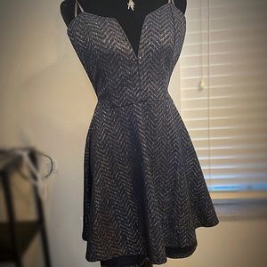 Size LARGE navy and silver zigzag strapless dress Charlotte Russe